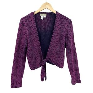 THE TERRITORY AHEAD Sweater Open Cropped Cardigan Tie Knot Purple